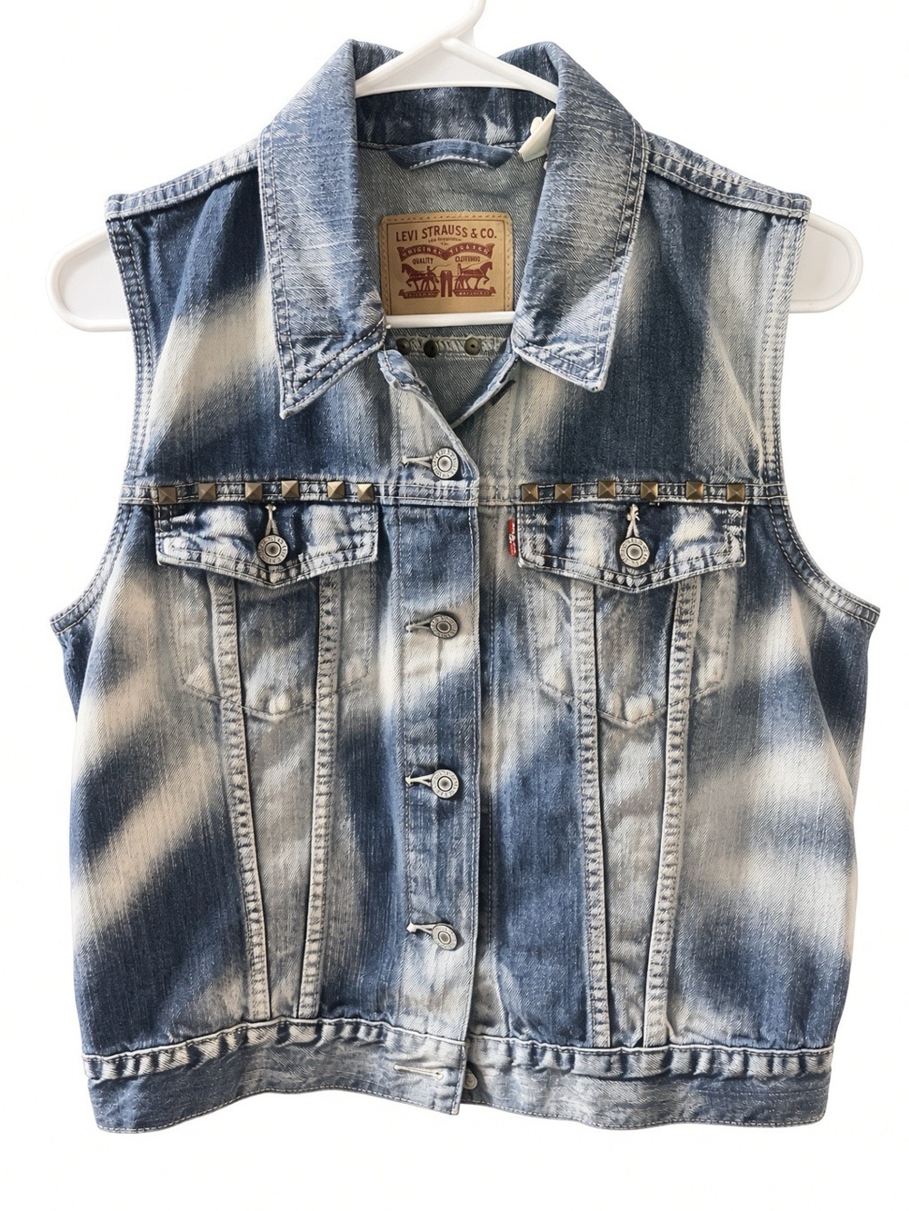 Levi’s Studded Tie Dye Denim Trucker Vest Women’s L Boxy Unisex Like New